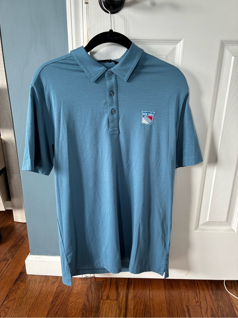 Men's New York Rangers Blue Polo Shirt with Embroidered Patch